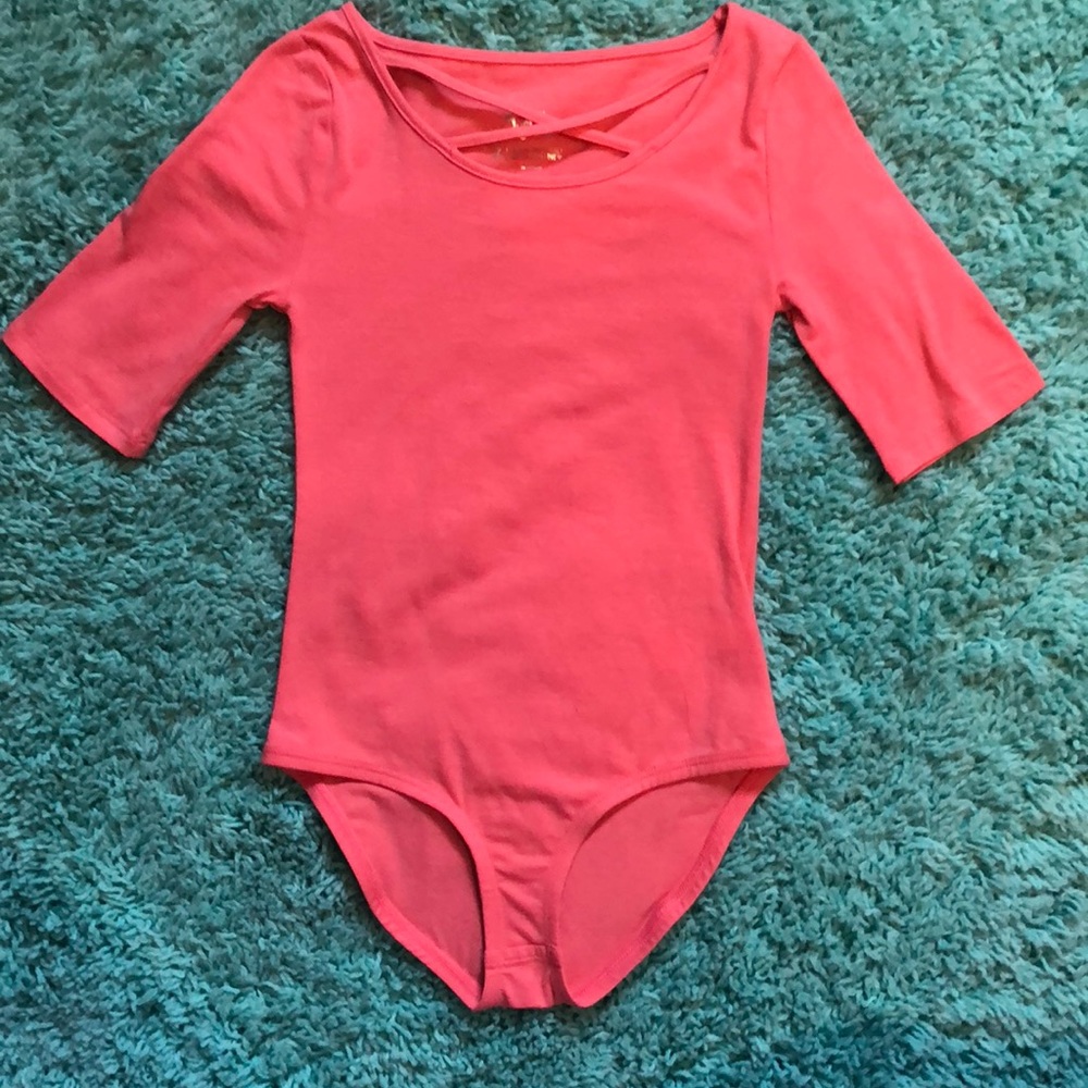 Justice Coral Bodysuit with crisscross neck